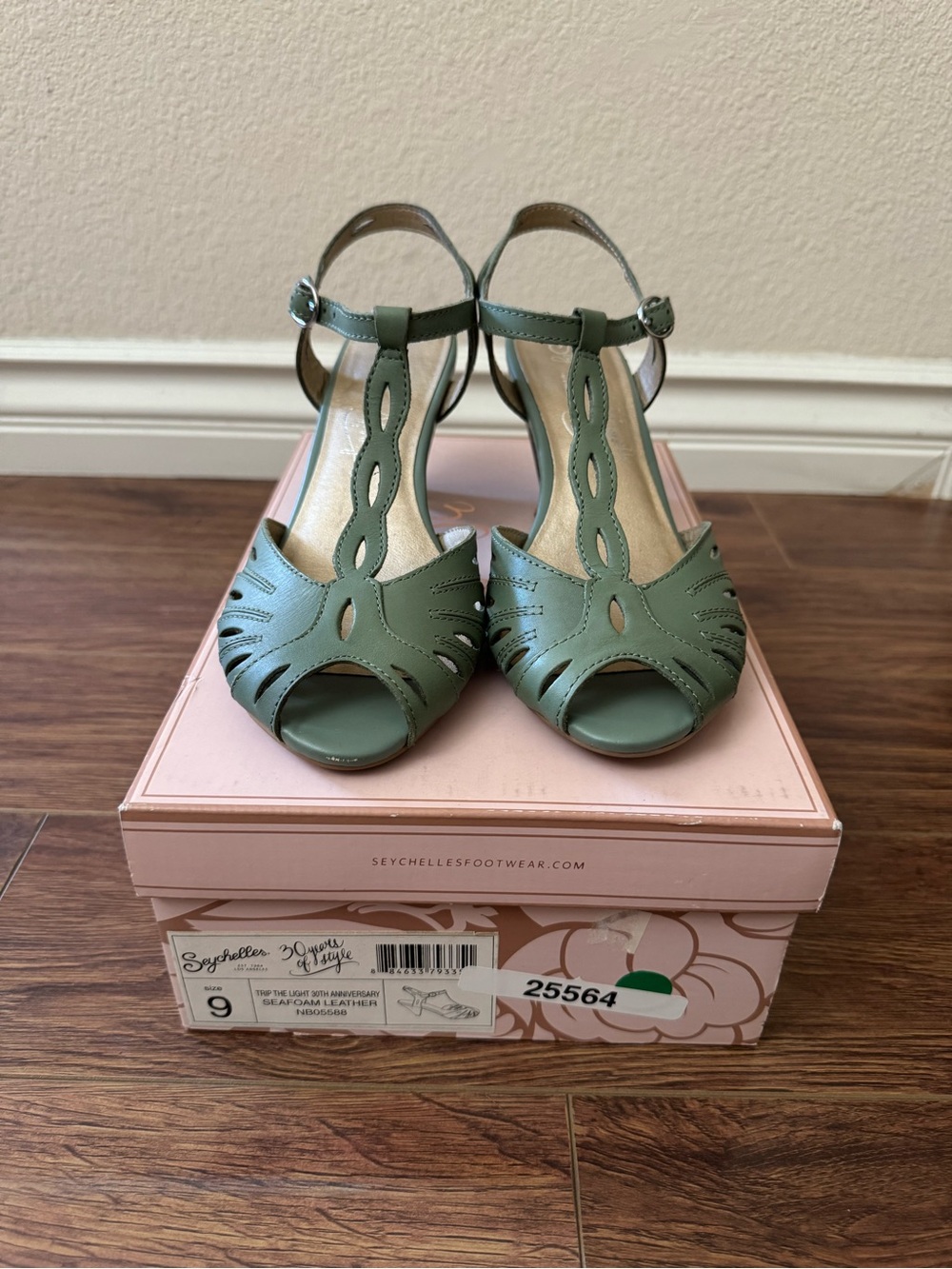 Seychelles Seafoam Green T-Strap Peep Toe Heels (Size 9) - NIB